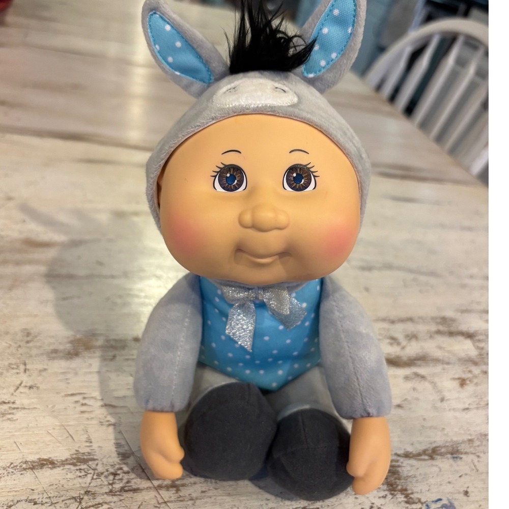 CABBAGE PATCH KIDS plush donkey cutie farm friends gray blue polka dot 10" doll